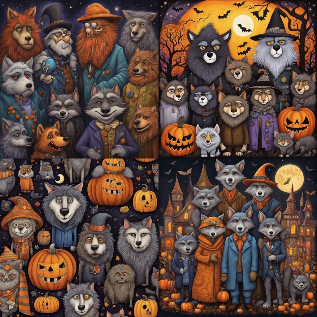 Pensioners as Werewolves for Halloween in Mixed Media Style