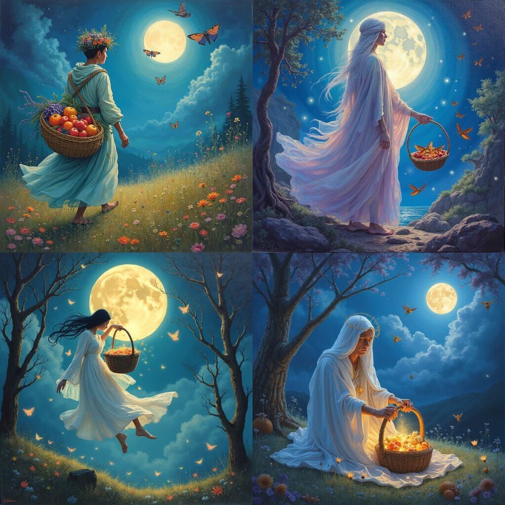 Moon Spirit's Earthly Picnic: Acrylic Concept Art