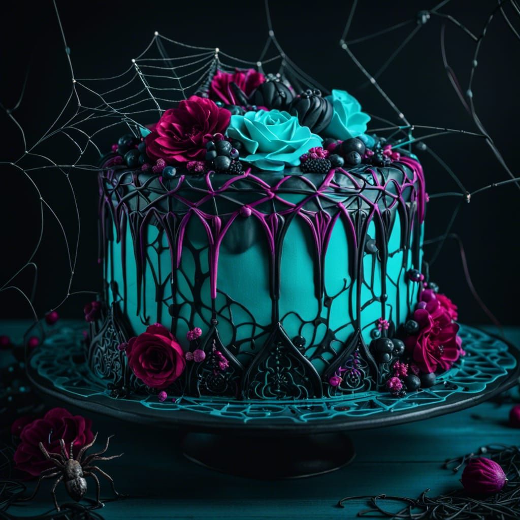 Gothic Cake with Vibrant Colors and Intricate Details