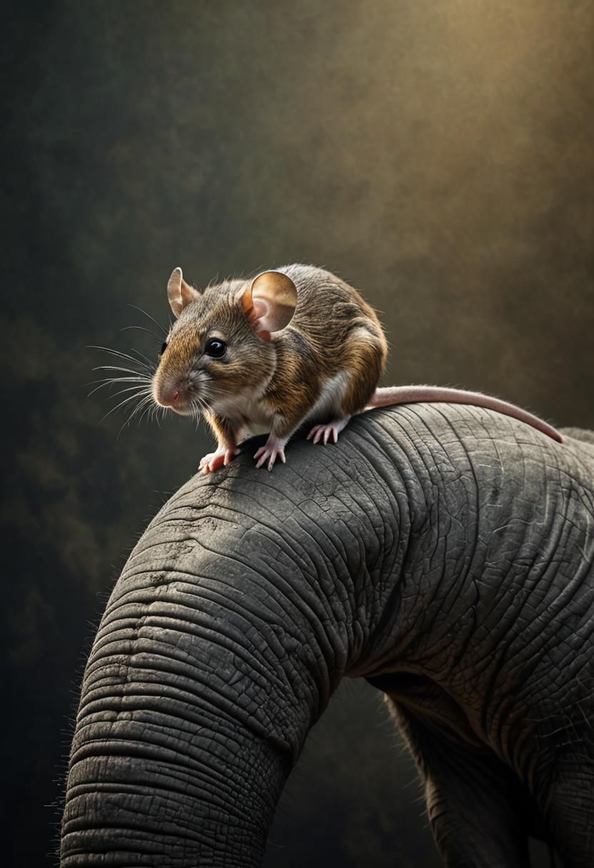 Mouse on Elephant Trunk: A Photorealistic Portrait