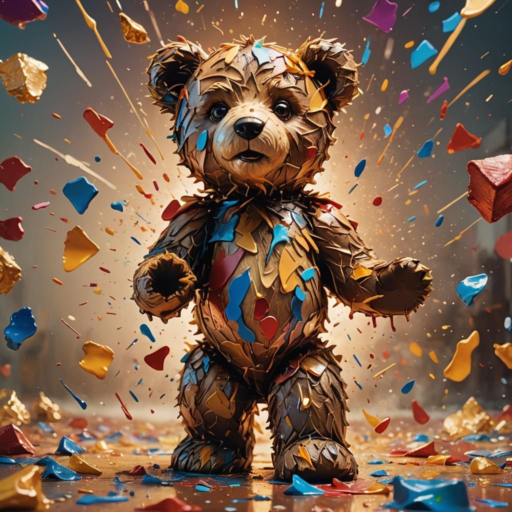 Teddy Bear Bad Boy in Hyperrealistic Splash Art