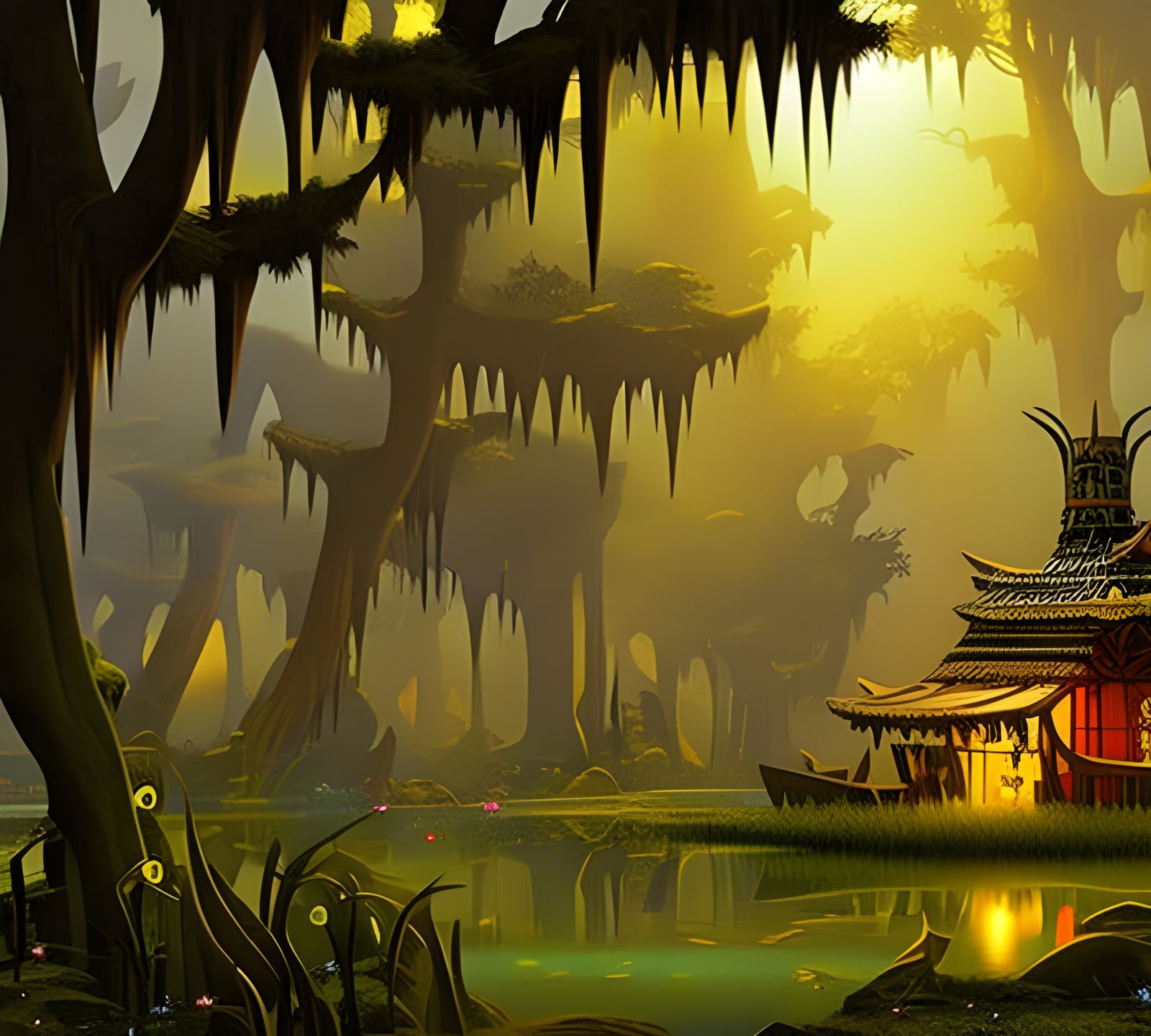 Haunted Swamp Ogre Shack in Storybook Illustration