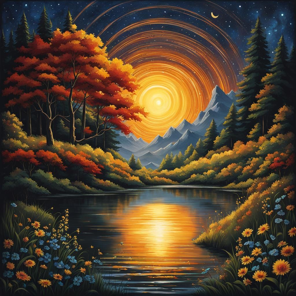 Stylized Sun and Moon Face in Harmony