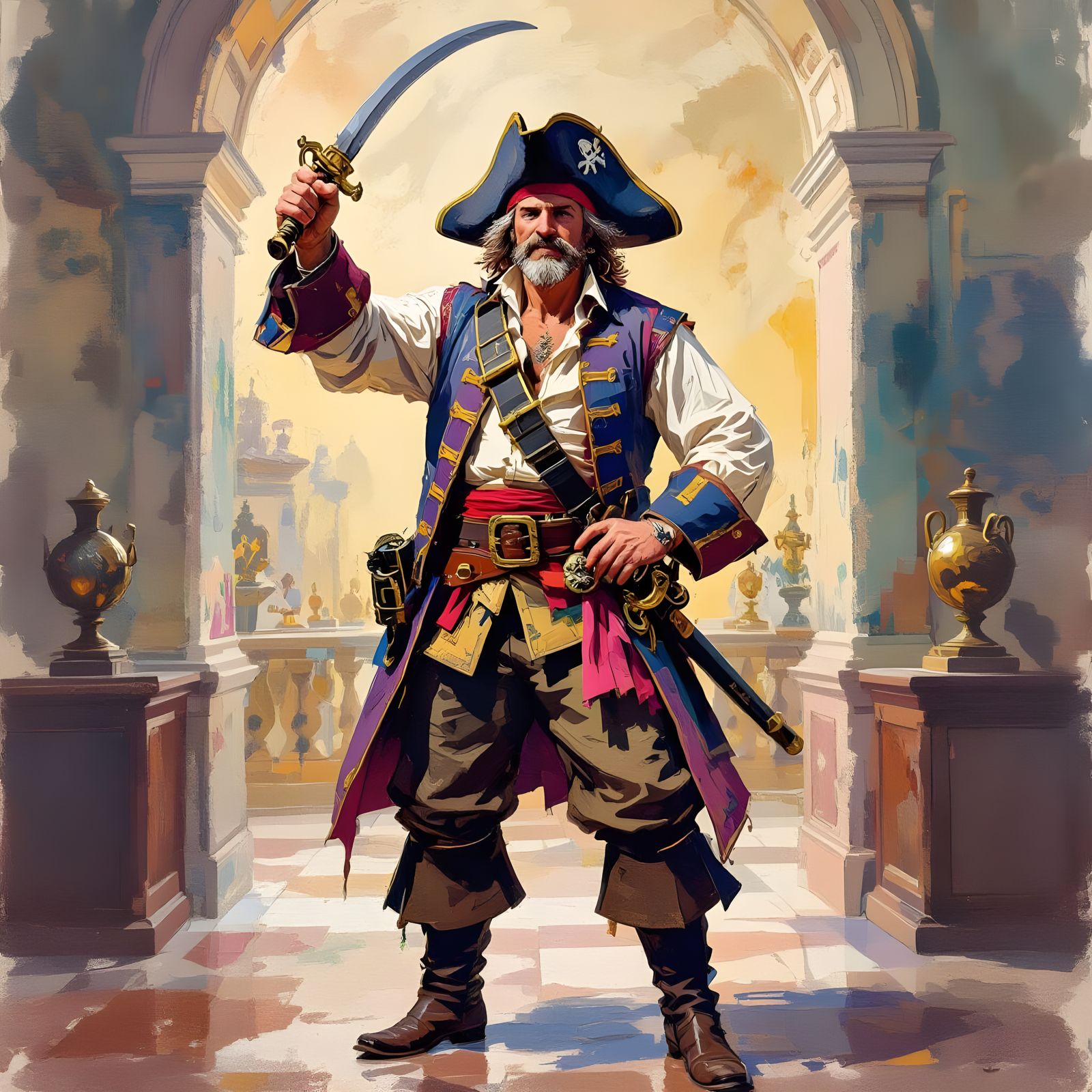 Triumphant Pirate in Gouache Impasto Style