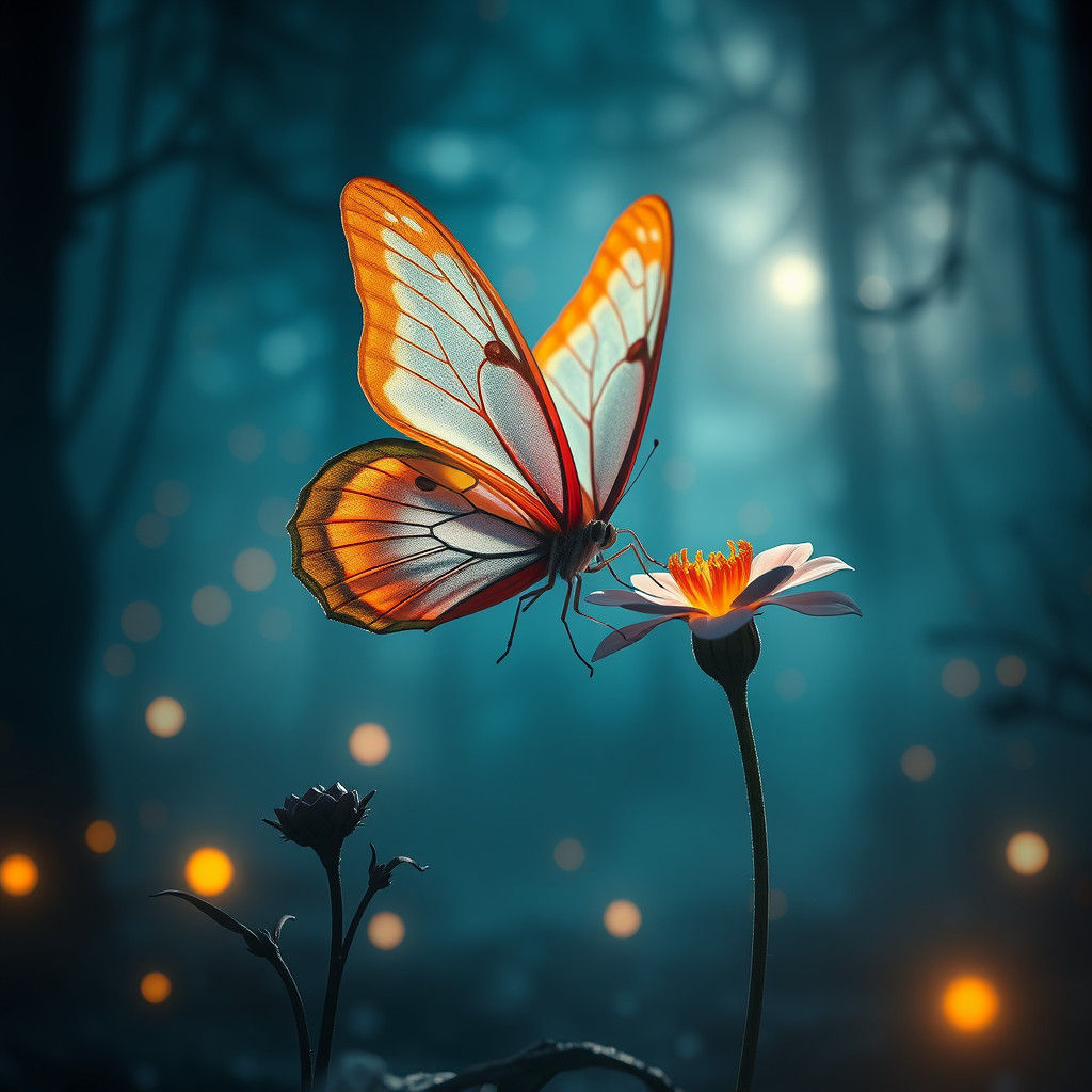 Butterfly in Magic Forest at Night in 8K