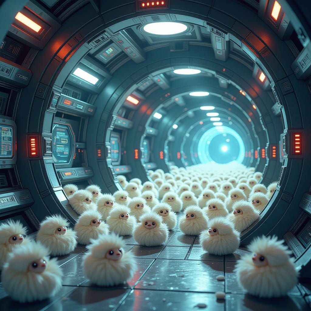 Futuristic Space Station Teeming with Whimsical Tribbles