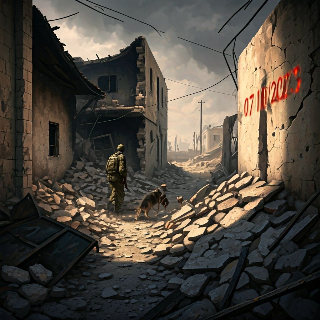 Devastated Village Aftermath: Realistic Post-War Scene