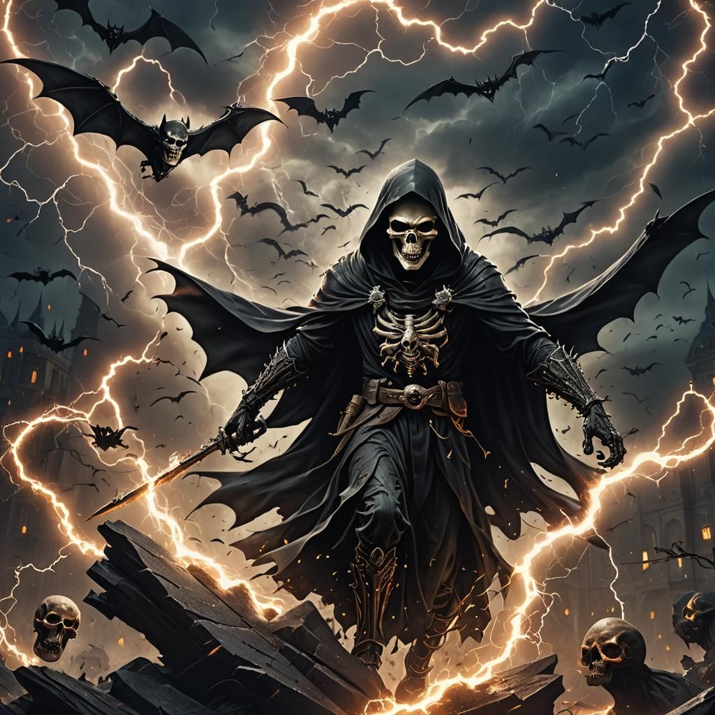 Grim Reaper with Skulls and Lightning
