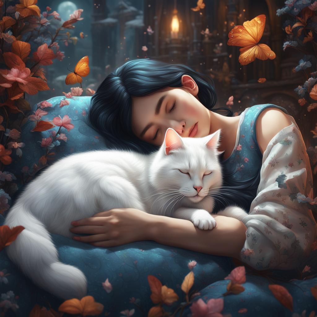 Happy Cat Sleeping: Detailed Matte Painting