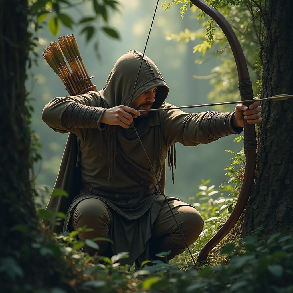 Earth-Toned Archer Blends into Ancient Forest