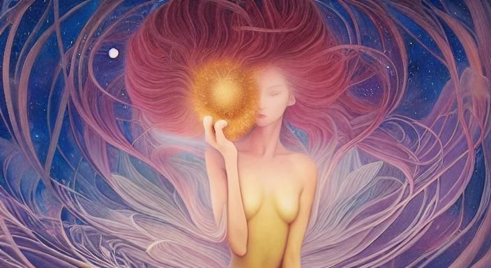 Woman Holding Galaxy: Surreal Watercolor Art