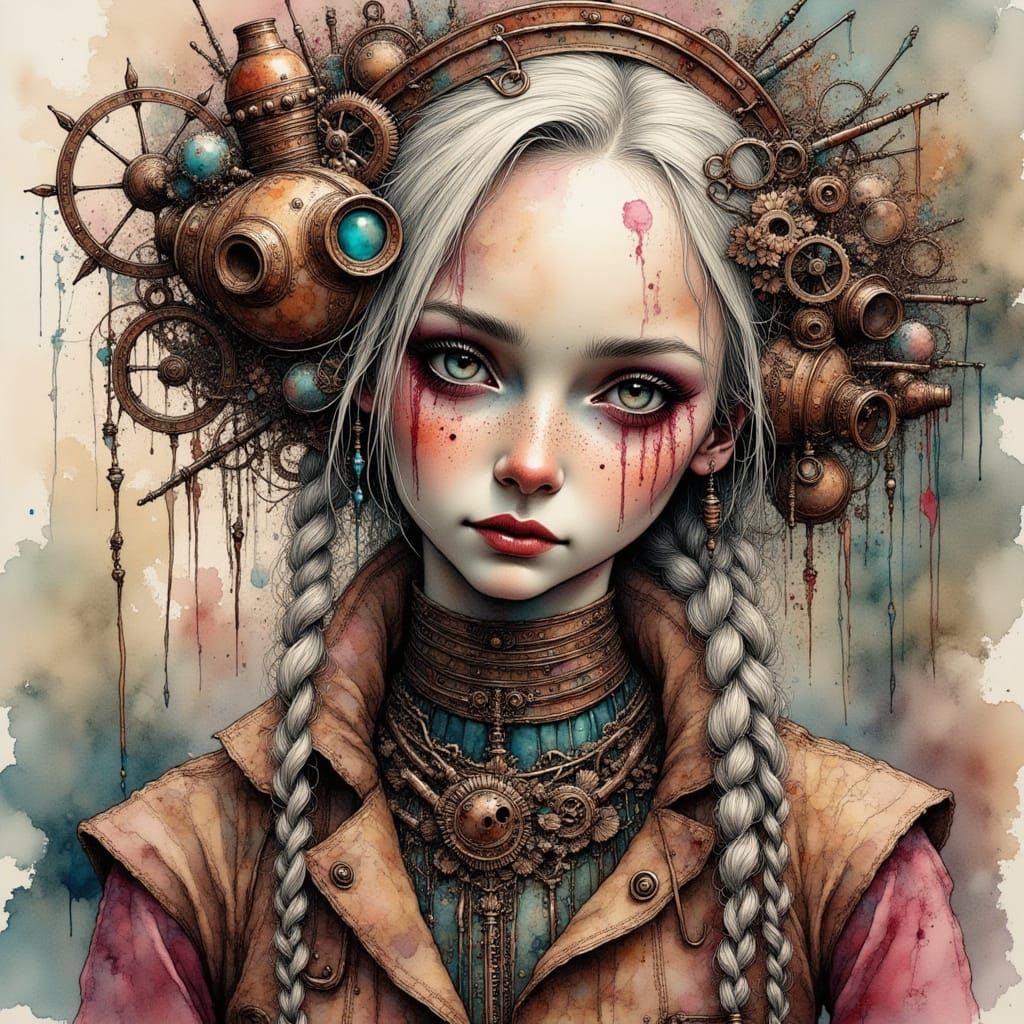 Steampunk Braids: An Elderly Woman's Fantasy Portrait