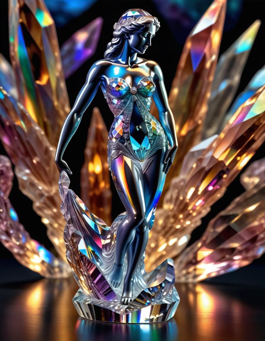 Crystal Aphrodite Statuette: Holographic 3D Render