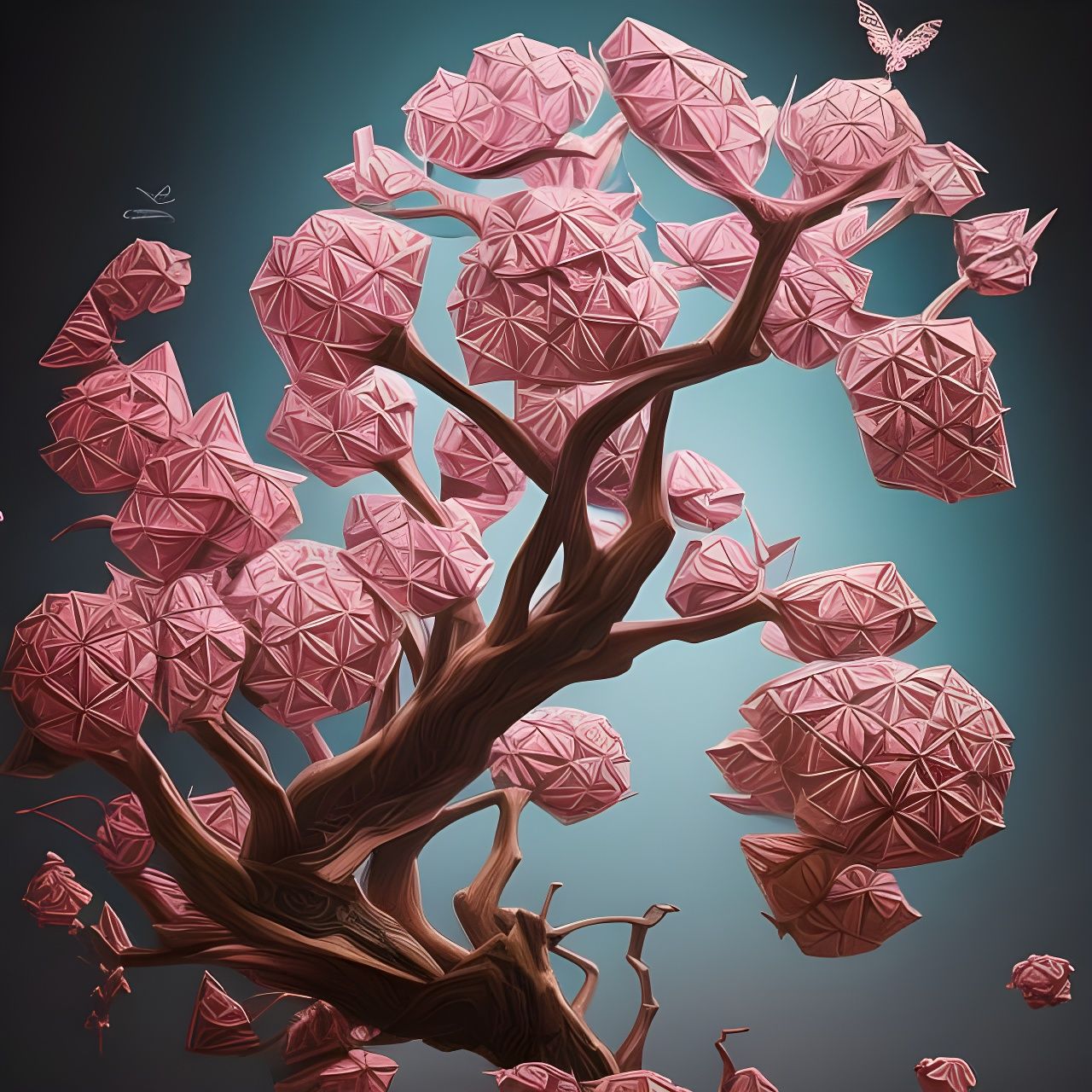 Photorealistic Origami Trees in Detailed Concept Art