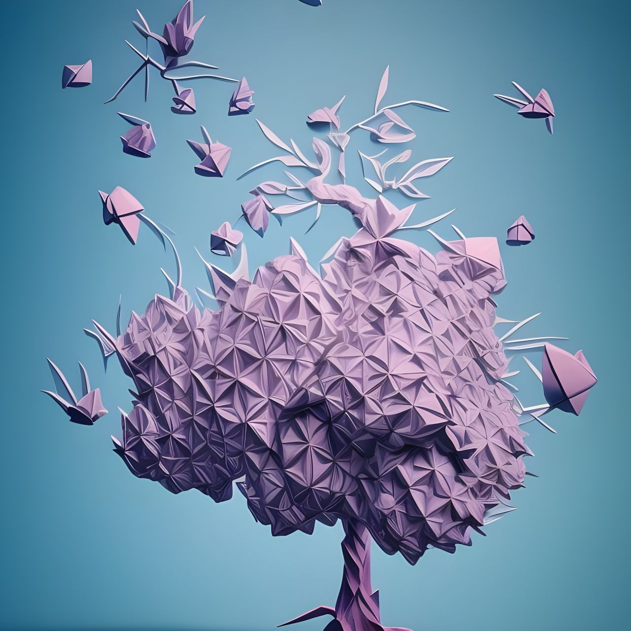 Photorealistic Origami Trees in Detailed Photoillustration