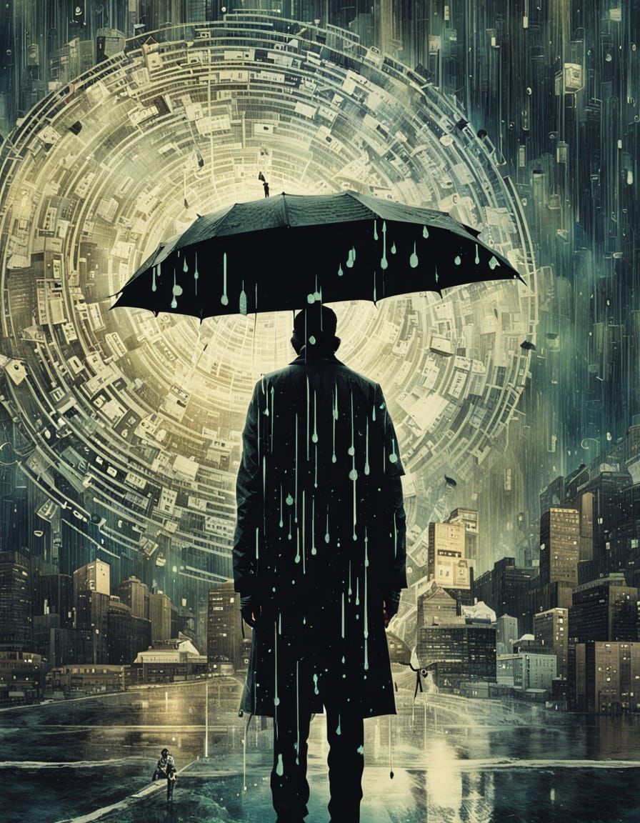 Cyberpunk Cyborg Amidst Matrix Code Rain