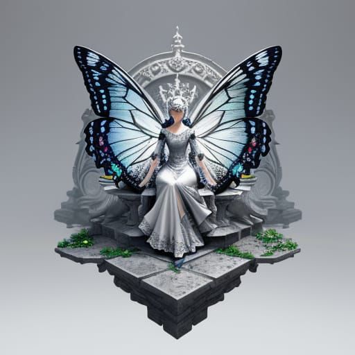 Silvery Butterfly on Black Rose Matte Painting