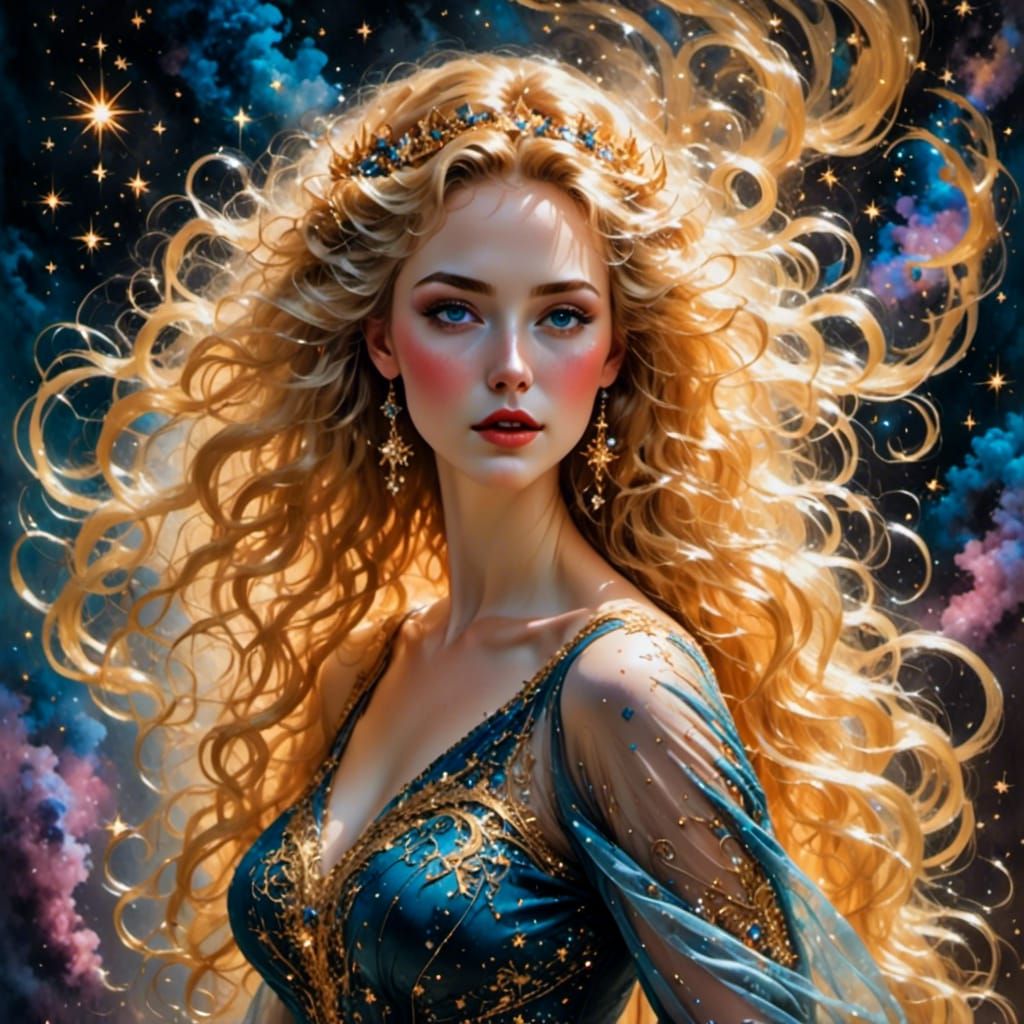 Watercolor Portrait with Volumetric Lighting and Stars