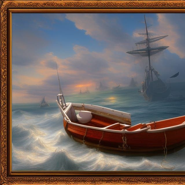 Fishing Boat on the Sea in Baroque Style