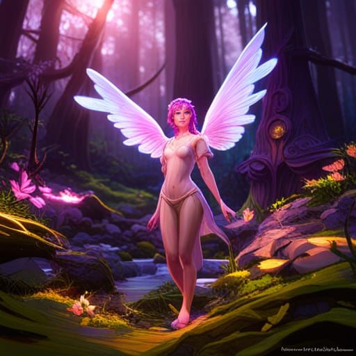 Winged Pixie in Mystic Forest: Glowing Spores