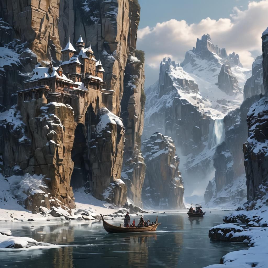 Majestic Winter Wonderland in Fantasy Realm