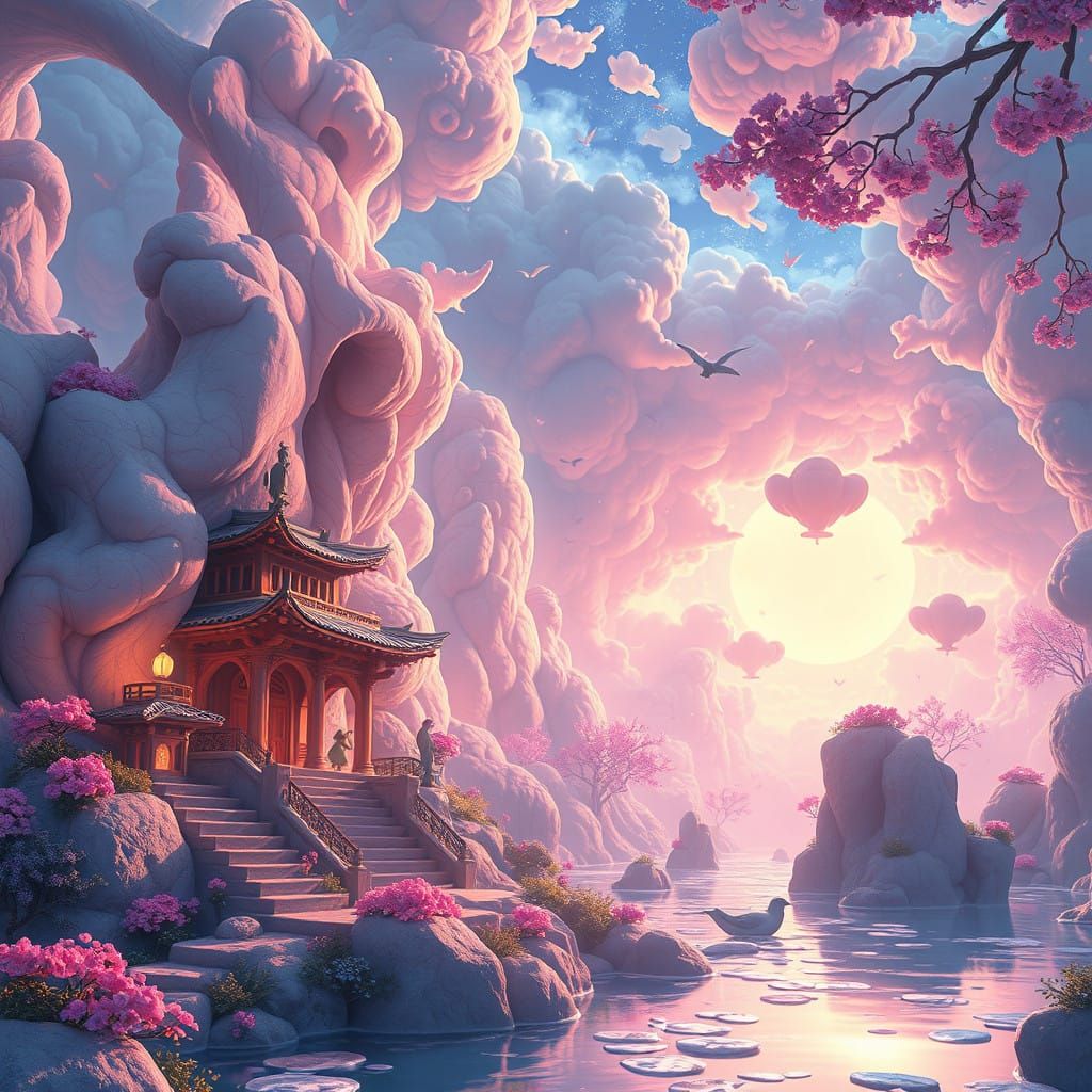 Ethereal Fantasy Realm in Vibrant 3D Anime Style