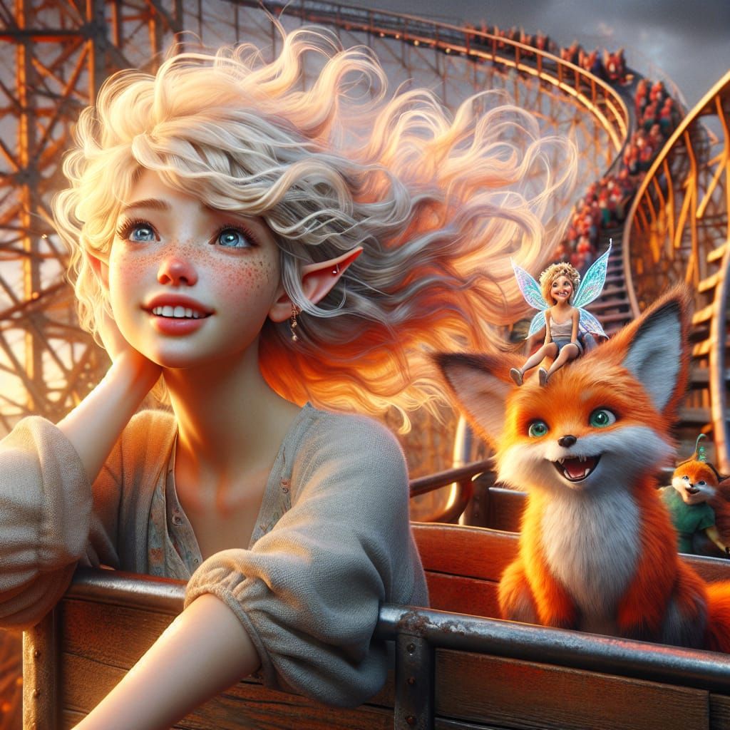 Elf Fairy on Roller Coaster: Fantasy Matte Painting