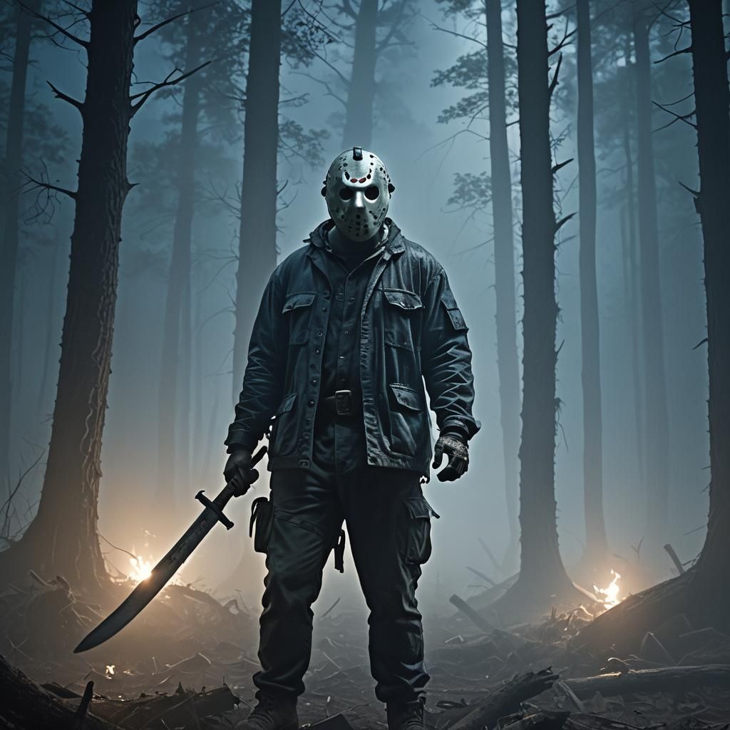 Eerie Forest: Jason Voorhees Portrait in Dark Fantasy Style