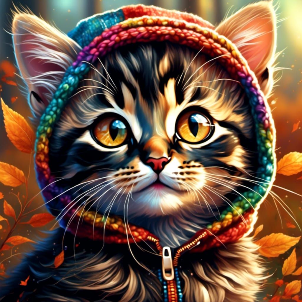 Cute Black Kitten in Autumnal Colors