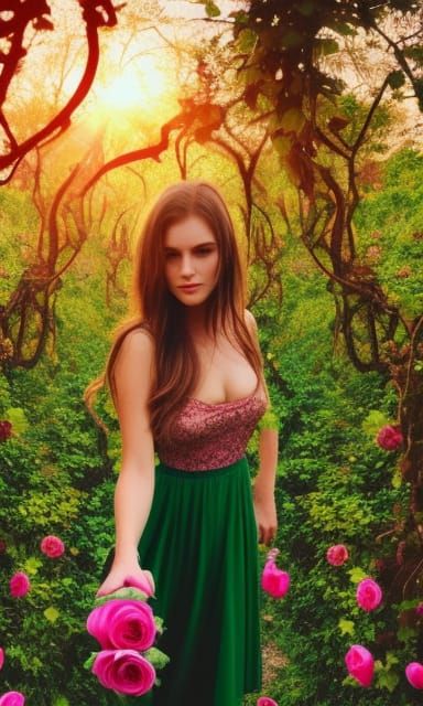 Enchanted Forest Portrait: Woman in Roses