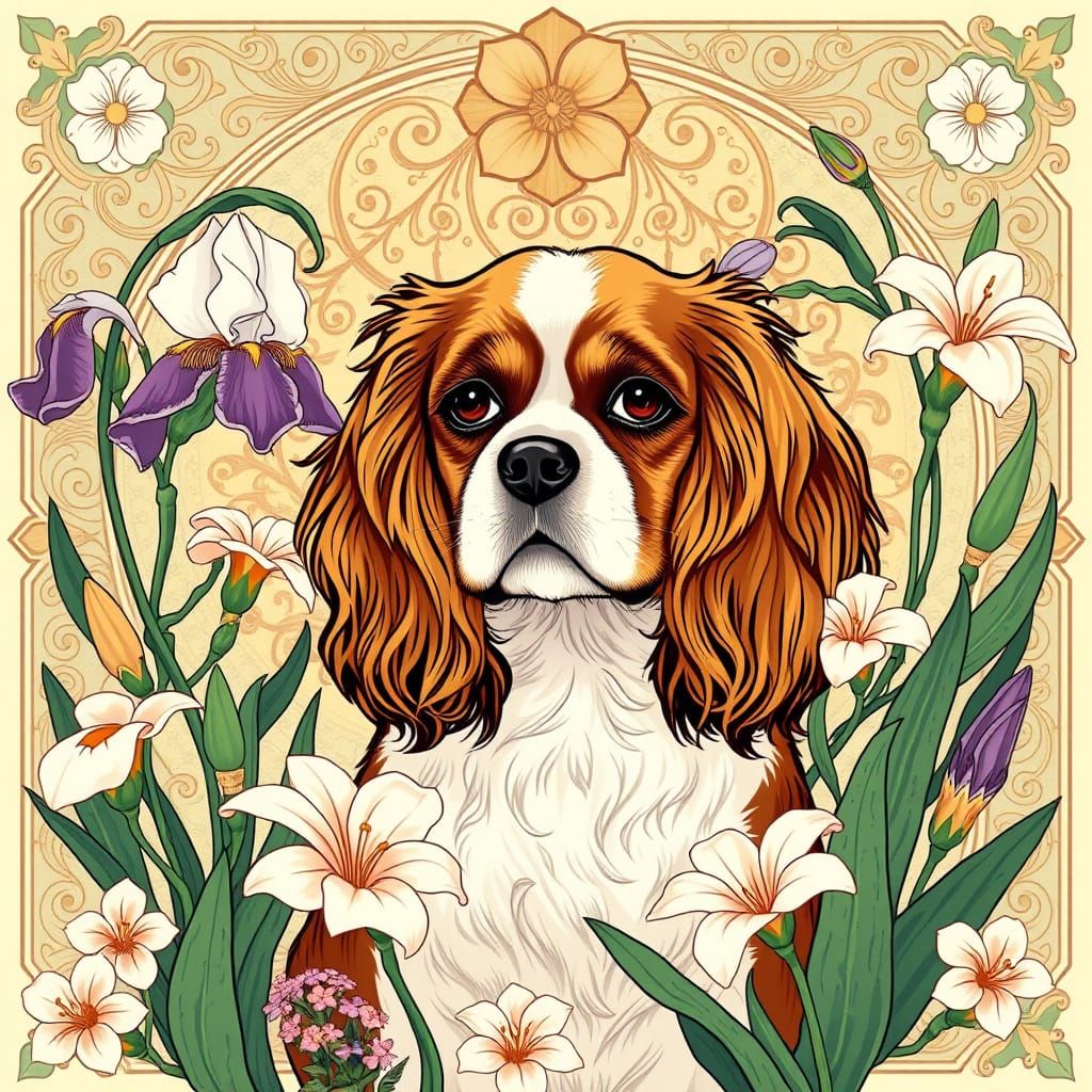 Cavalier King Charles Spaniel Art Nouveau Poster