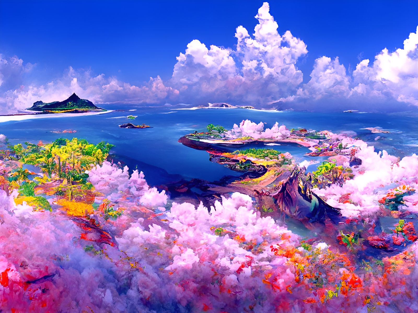 Detailed Tropical Island Landscape Painting