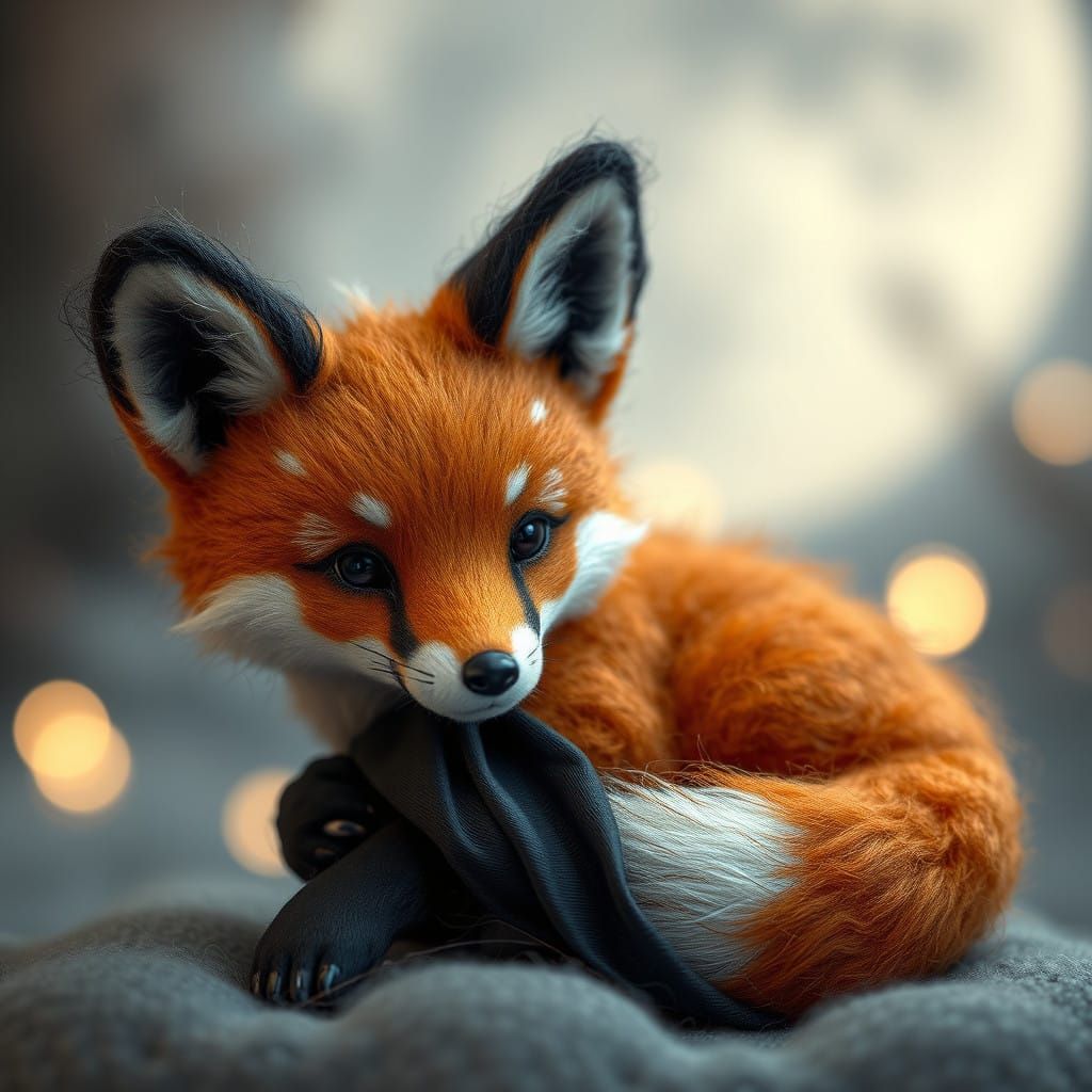 Realistic Felted Wool Fox in Ethereal Setting