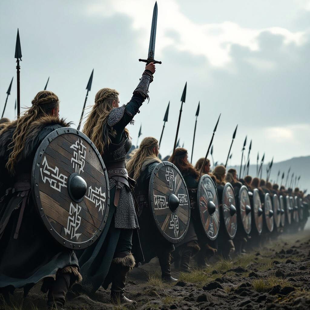 Freyja Leads Viking Shield Wall in Dramatic War Photo