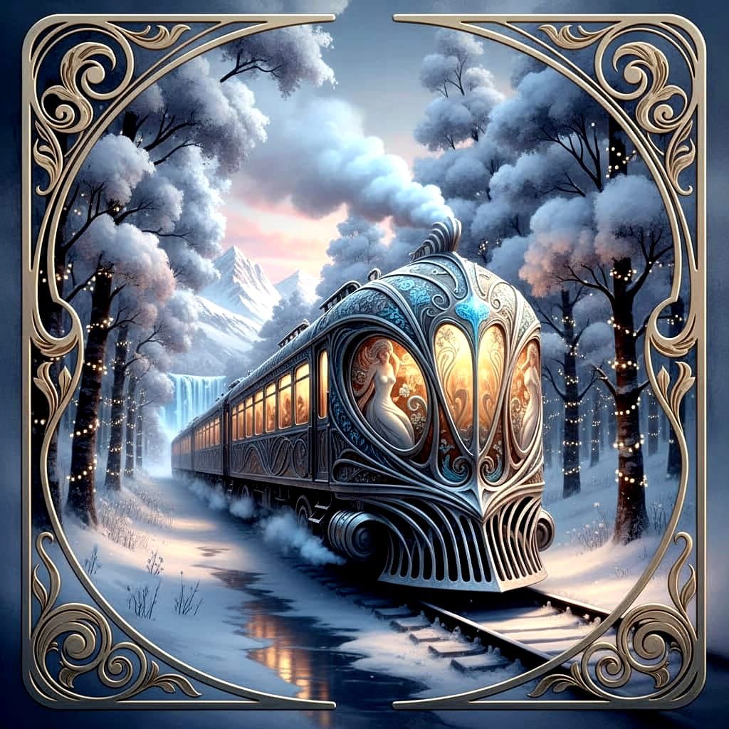 Art Nouveau Train in Frozen Wonderland