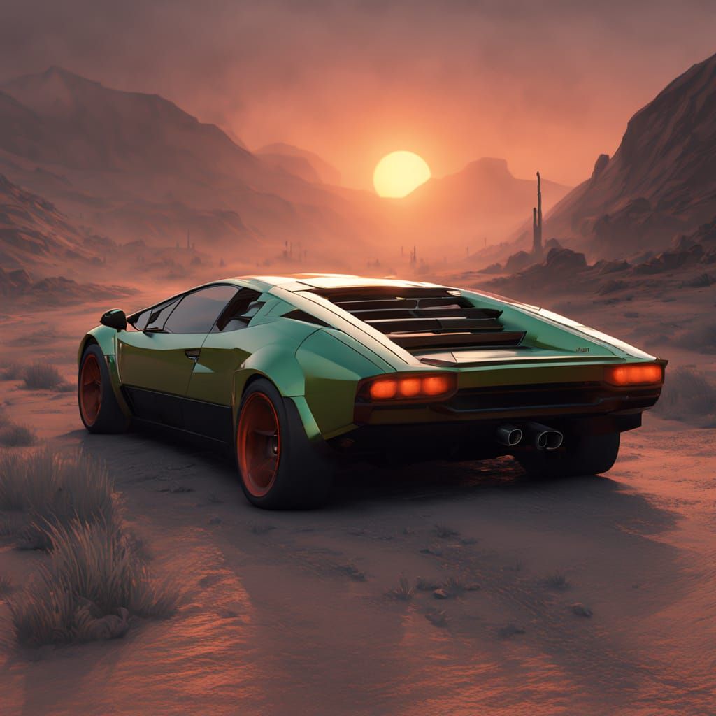 Surreal Cyberpunk Lamborghini Rages Through a Dying World