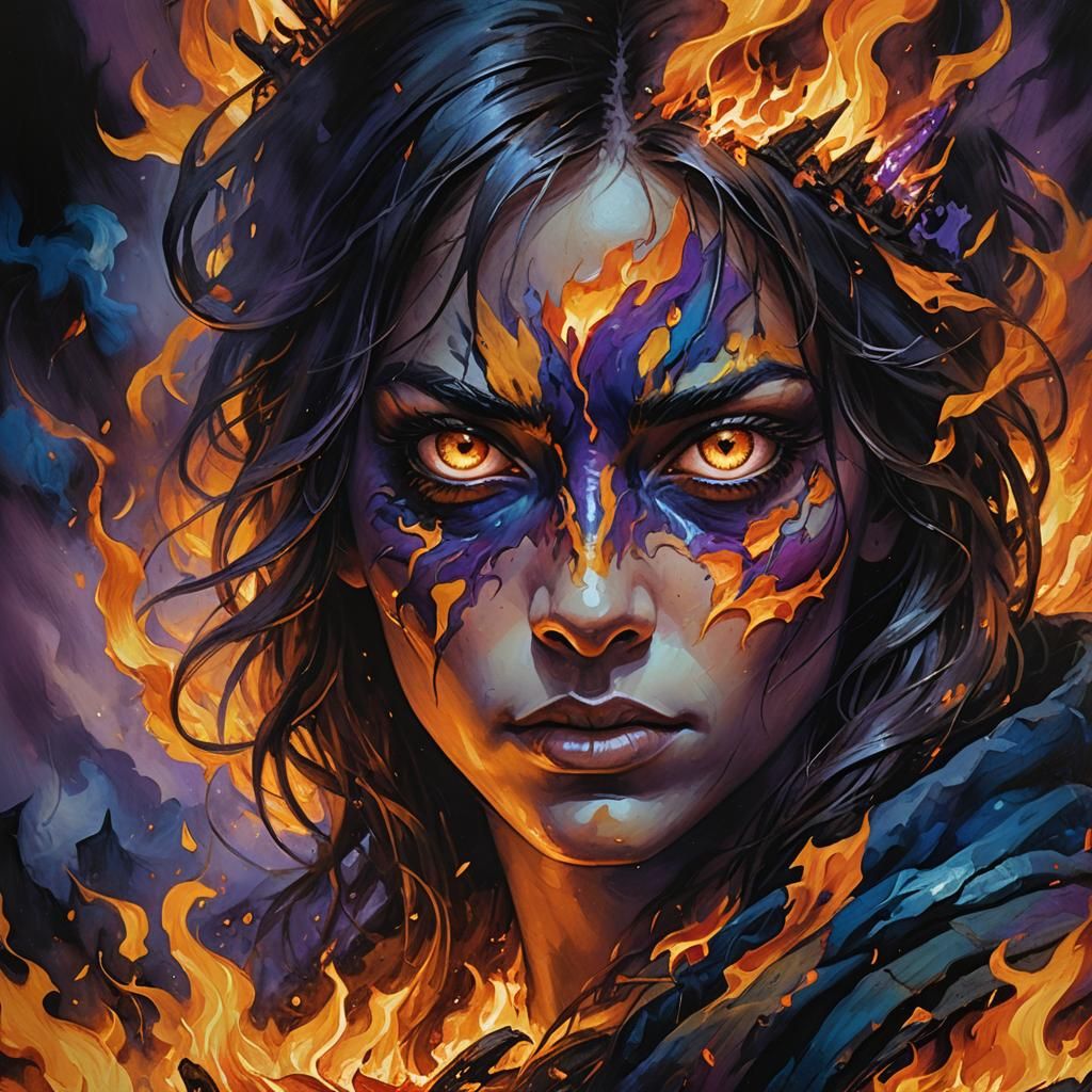 Fiery Eyes in the Night: A Dark Fantasy Portrait