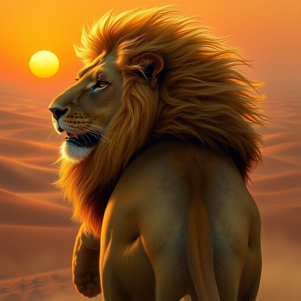 Lion Roars into the Sahara Desert