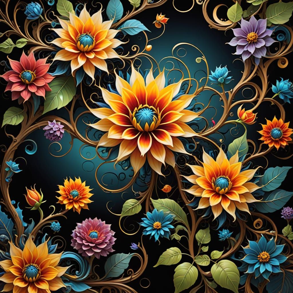 Surreal Flower Vortex in Dreamlike Atmosphere