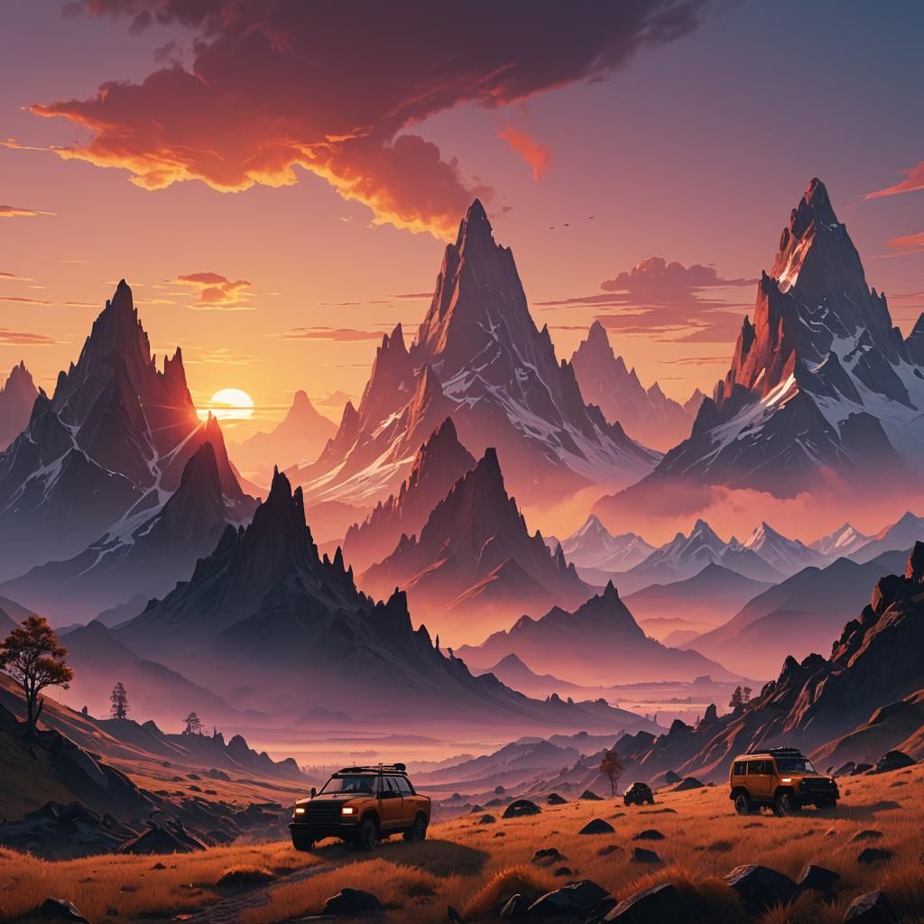 Mystical Mountain Sunset: Epic Matte Painting