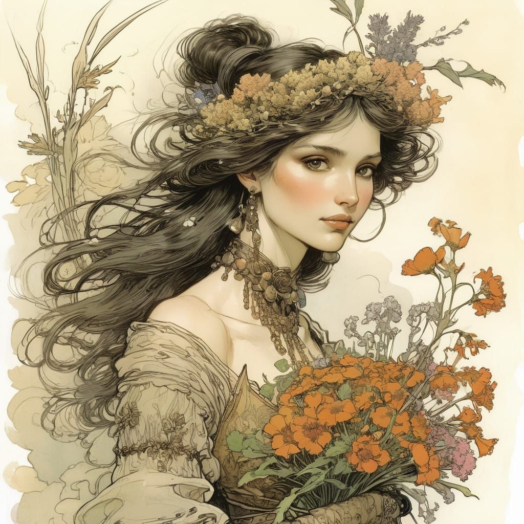 Whimsical Wildflower Bouquet in Dreamlike Illustrative Style