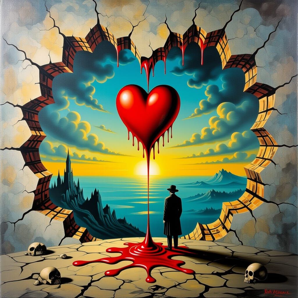 Surreal Horror Valentine's Curse in Melting Oil Style