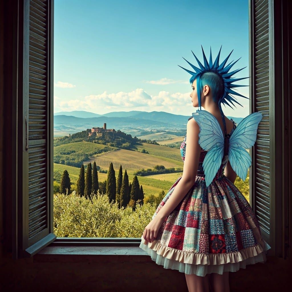 Punk Fairy in Italian Villa, Hyperrealistic Style