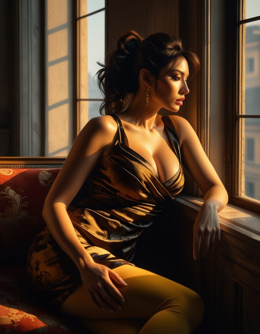 Dramatic Baroque Portrait of a Beautiful Woman in a Luxuriou...