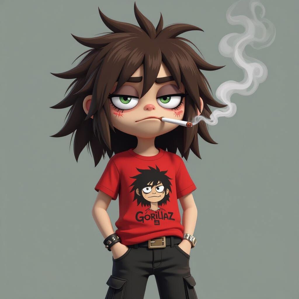 Gorillaz 2D Character Smoking Cigarette Matte Painting