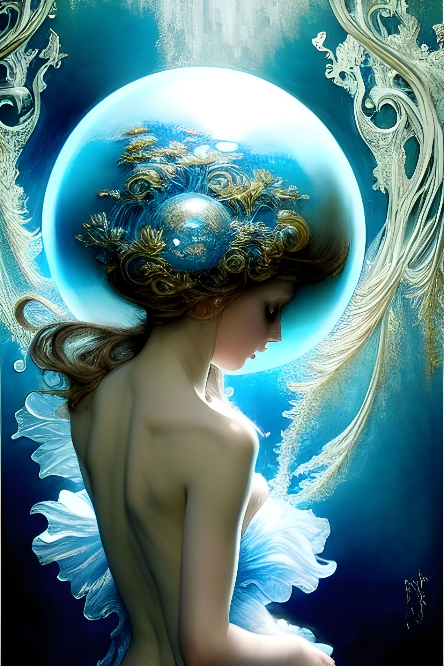 Intricate Angel in Glass Orb with Rococo Lighting