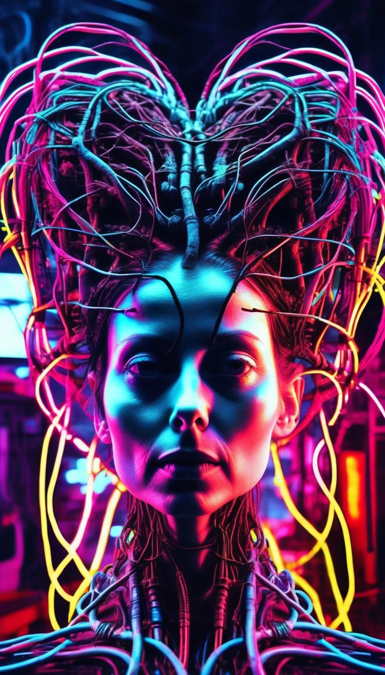 Biopunk Woman: Roots, Cables, Neon Heart