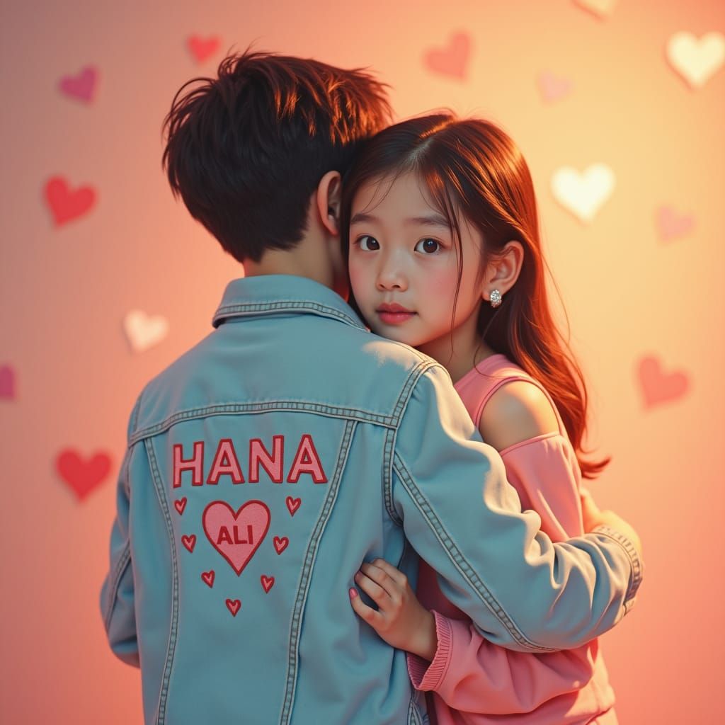 Romantic Couple's Embrace with Heart Embroidery