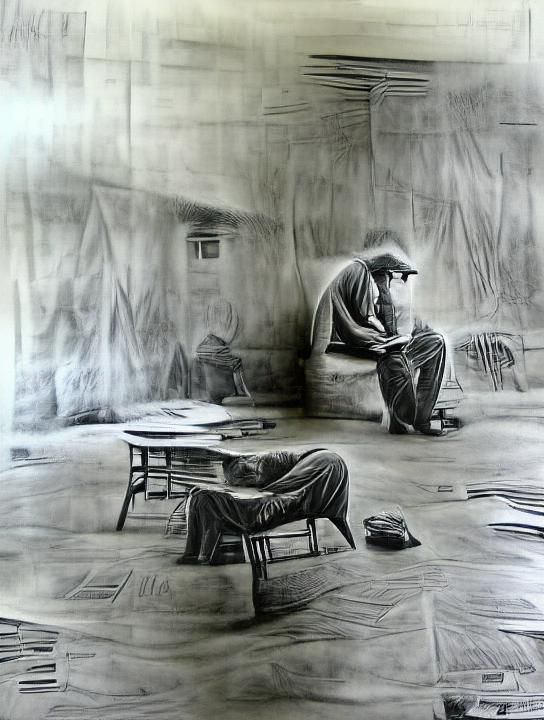 Lonely Man: Hyperdetailed Charcoal Drawing