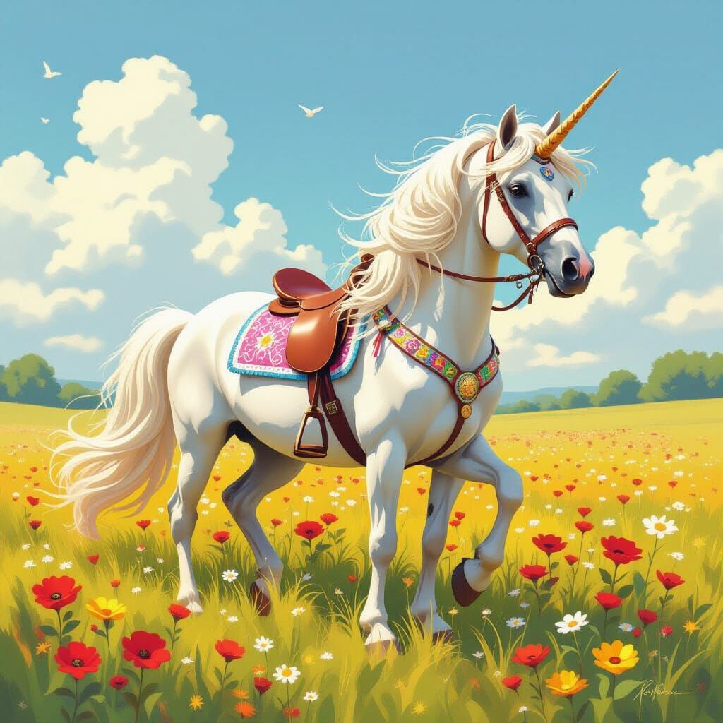 Colorful Pony in Sunny Meadow, Whimsical Style